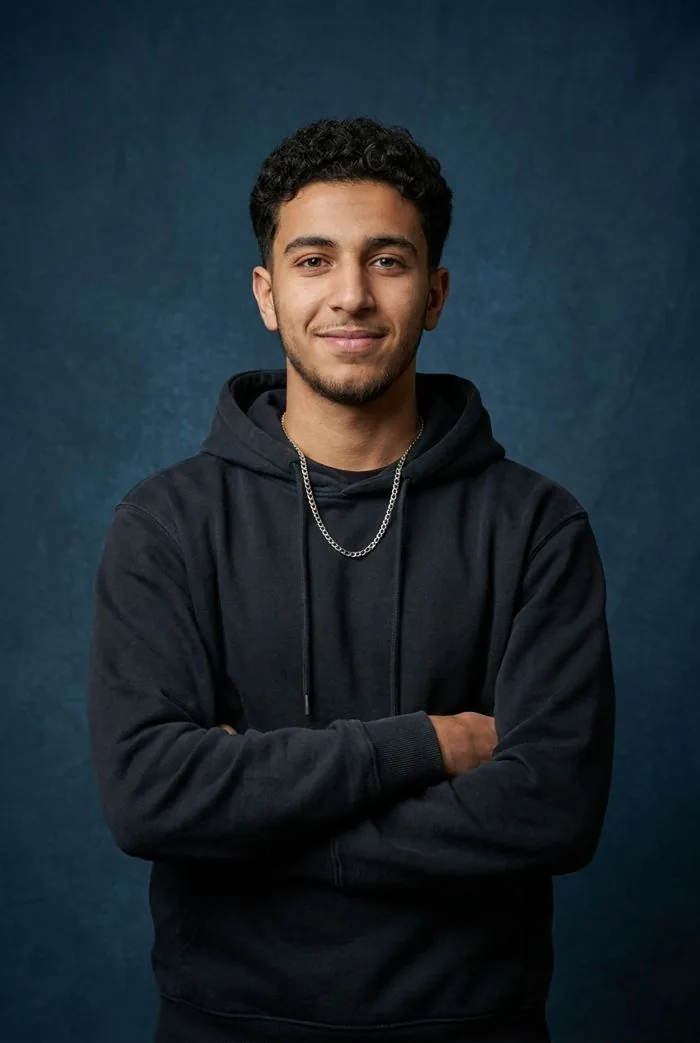 Portret van een man die recht in de camera kijkt
